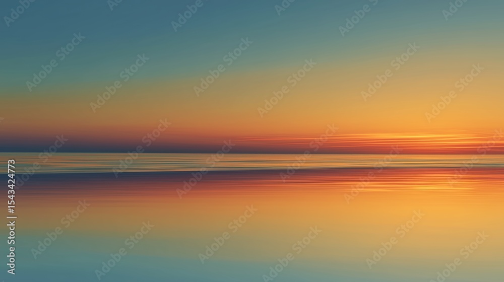 Obraz premium Tranquil sunset reflecting on calm ocean waters with warm and vibrant hues