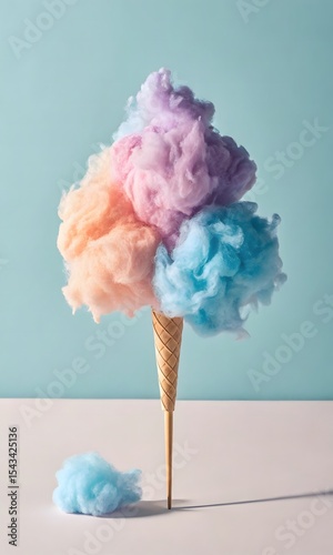 Pastel Pink , Purple And Blue Cotton Candy On Light Blue Background