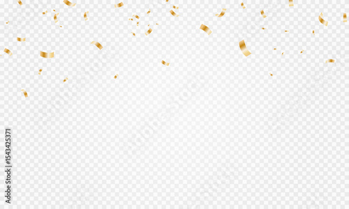 Gold confetti. Confetti celebration party background design, Falling shiny golden confetti isolated on transparent background, Celebration carnival ribbons, confetti