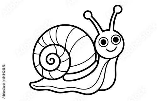 Smiling cartoon snail with a spiral shell, ideal for children's coloring pages and nature-themed educational materials