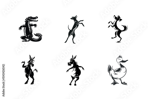 Six fun animal silhouettes for design
