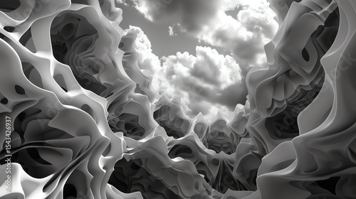 Black and white abstract background with a surreal landscape.