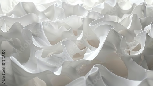 White crumpled fabric with smooth folds. Abstract background with soft waves.