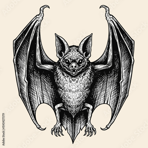 Vampire Bat Flying with Spread Wings in Nighttime Scene Emanating Mystery