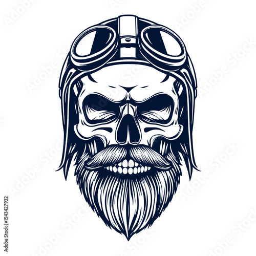 Detailed Skull Illustration of a Biker with Goggles and a Helmet Representing the Spirit of Freedom and Adventure