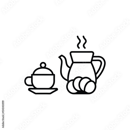 Coffee Cup, Pot, and Croissant Vector Illustration – Vintage Breakfast Design