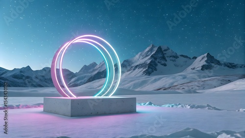 Luminous Infinity Signs Hovers Over Snowy Mountain Dreamscape
