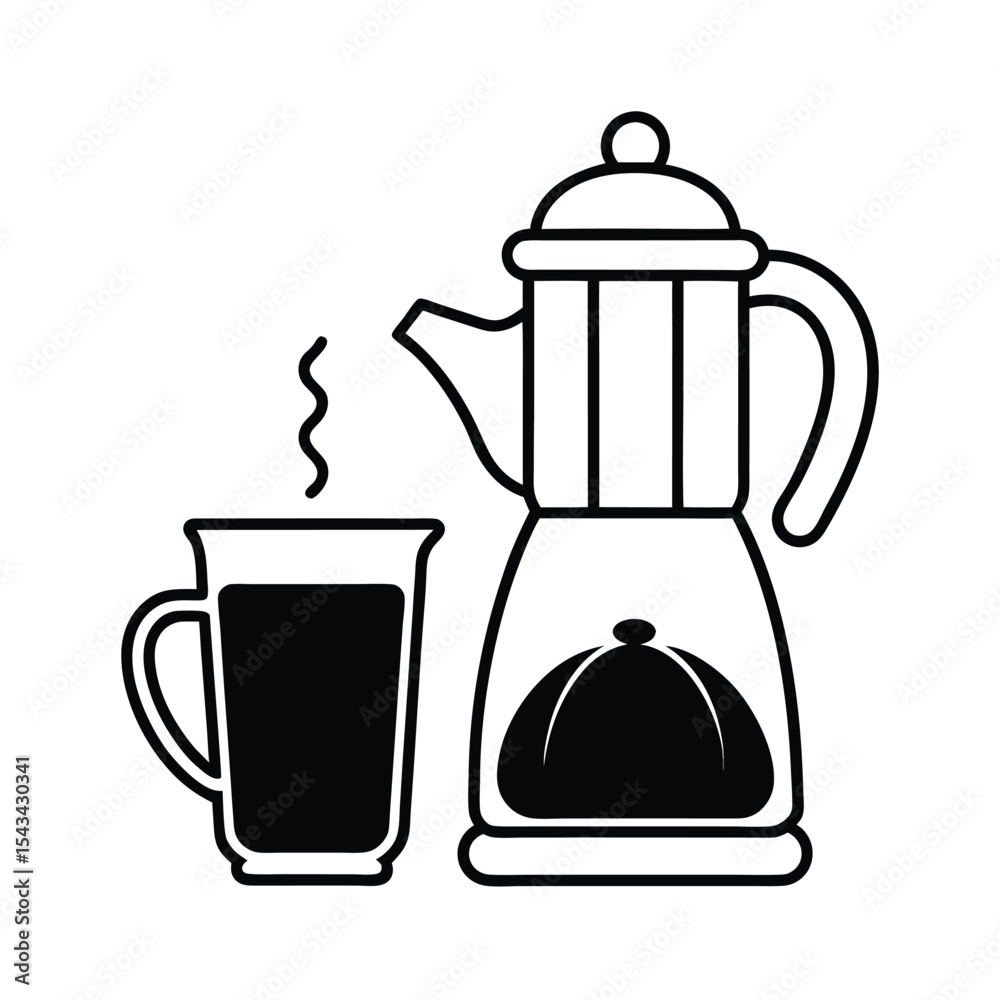 Obraz premium Coffee Cup, Pot, and Croissant Vector Illustration – Vintage Breakfast Design