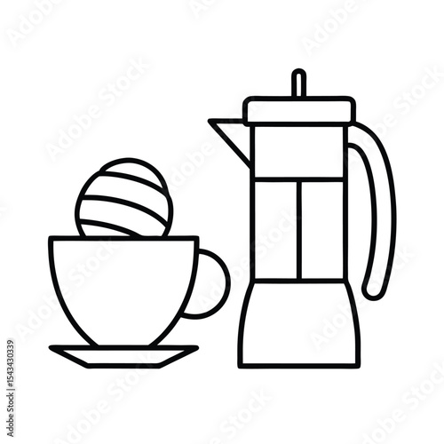 Coffee Cup, Pot, and Croissant Vector Illustration – Vintage Breakfast Design