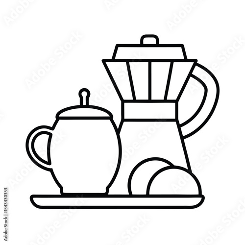 Coffee Cup, Pot, and Croissant Vector Illustration – Vintage Breakfast Design