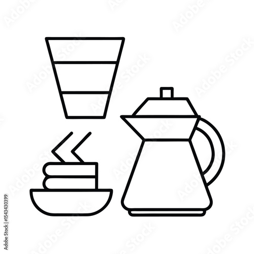 Coffee Cup, Pot, and Croissant Vector Illustration – Vintage Breakfast Design