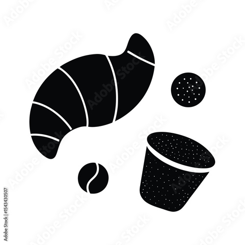 Coffee Cup, Pot, and Croissant Vector Illustration – Vintage Breakfast Design
