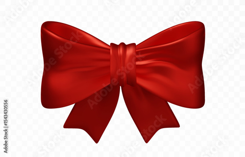 Red gift bows isolated PNG. Glossy ribbon decoration for festive packaging, celebration, or greeting cards. Realistic isolated elements for holiday design.