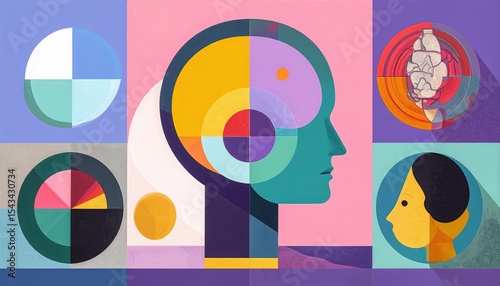 Abstract Brain: Geometric Head with Colorful Mental Processes, Art