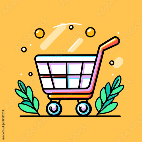 Colorful Shopping Cart with Decorative Elements and Unique Stylized Design