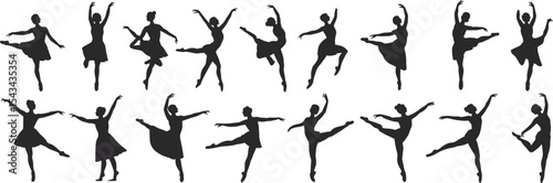 Elegant Ballet Silhouettes: Graceful Dance Poses in Black and White, Perfect for Artistic Design Project flat vector illustration