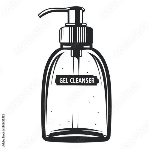 Gel Cleanser Bottle Vector Illustration: A sleek and minimalist design, perfect for showcasing skincare or personal care products in a simple graphic style.