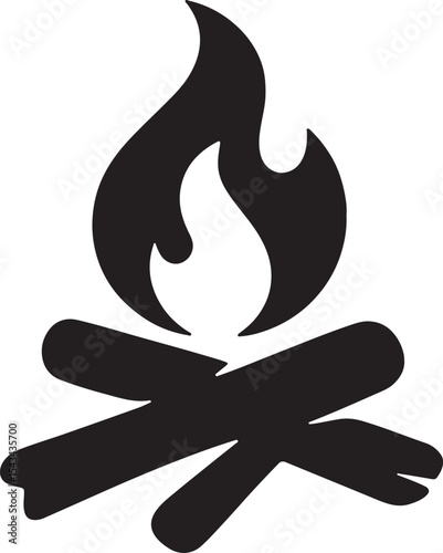 Silhouette of a bonfire with driftwood, perfect for outdoor, camping, beach, and cozy night designs.