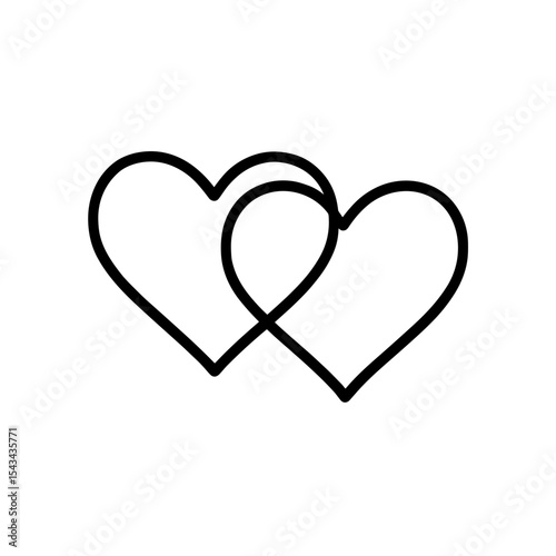 Overlapping hearts in outline style – symbol of romantic union and love connection