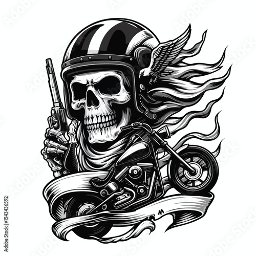 vektor ghost biker skull on white background