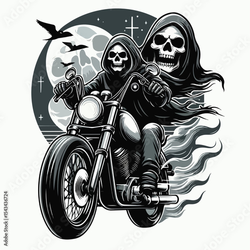 vektor ghost biker skull on white background