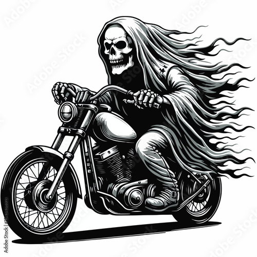 vektor ghost biker skull on white background