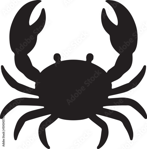 Silhouette of a crab with claws raised, ideal for seafood, marine life, beach, and coastal-themed designs.
