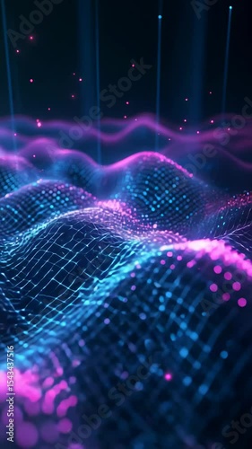 Digital particles flowing over an abstract wave landscape