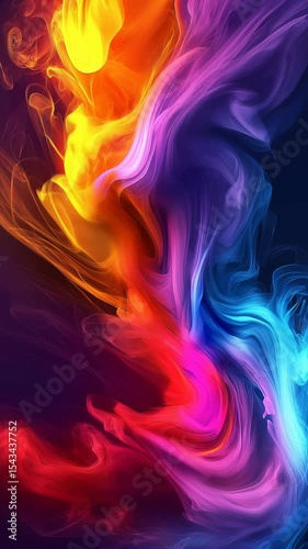 Swirling neon colorful smoke creates a vibrant and dynamic abstract composition, evolving over time