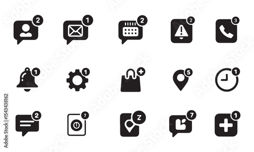 Set of Black Solid Notification Icons vector art on white