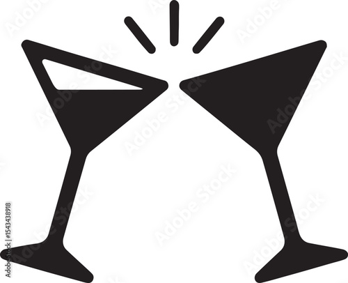 Silhouette of clinking cocktail glasses, perfect for celebration, party, bar, and festive event designs.