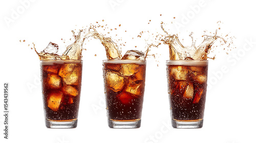 Pack Collection Refreshing Cola Splash Iced Drinks Photography set against transparent background