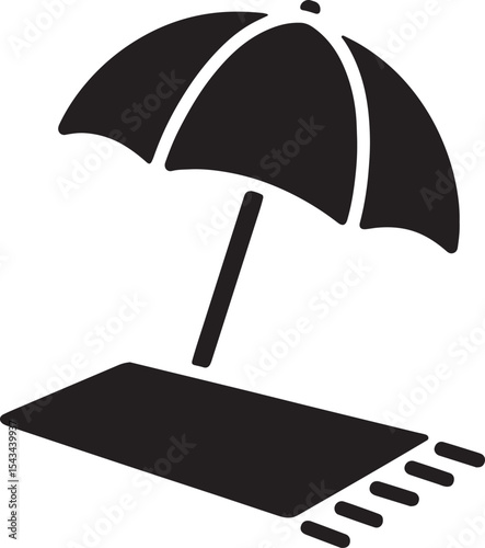 Silhouette of a beach parasol with towel, perfect for summer, vacation, seaside, and relaxation-themed designs.