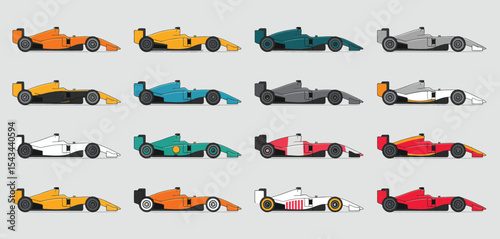 Collection of colorful formula one race cars