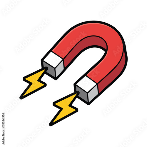 Powerful magnet illustration with lightning bolts