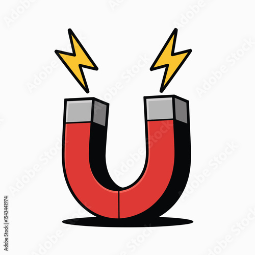 Powerful red horseshoe magnet with energy sparks