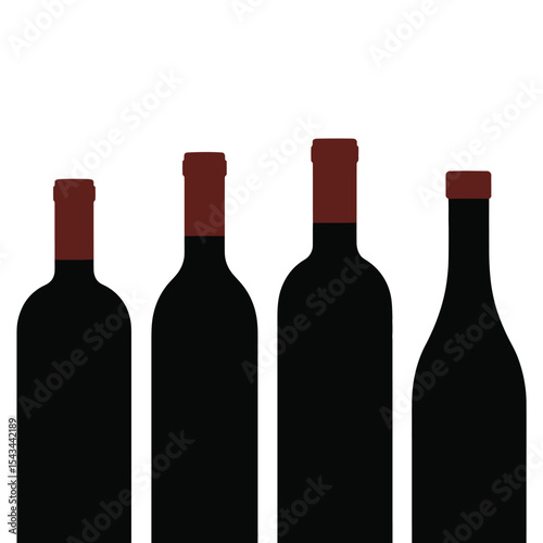 Four silhouettes of wine bottles in a row