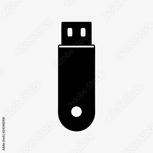 Black USB Flash Drive Icon Isolated on White Background – Minimal Data Storage Device Symbol
