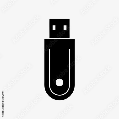 Black USB Flash Drive Icon Isolated on White Background – Minimal Data Storage Device Symbol
