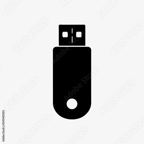 Black USB Flash Drive Icon Isolated on White Background – Minimal Data Storage Device Symbol
