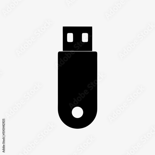 Black USB Flash Drive Icon Isolated on White Background – Minimal Data Storage Device Symbol
