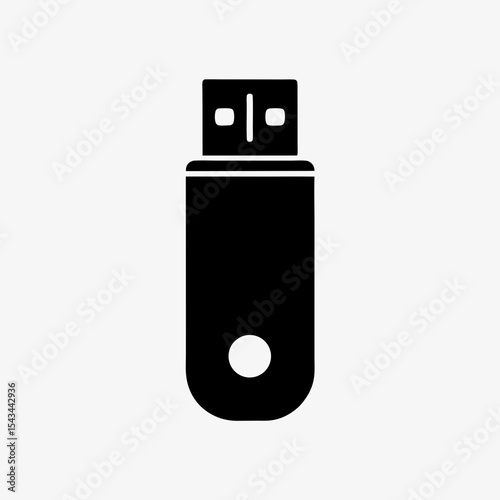 Black USB Flash Drive Icon Isolated on White Background – Minimal Data Storage Device Symbol
