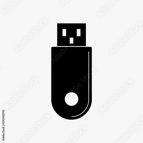 Black USB Flash Drive Icon Isolated on White Background – Minimal Data Storage Device Symbol
