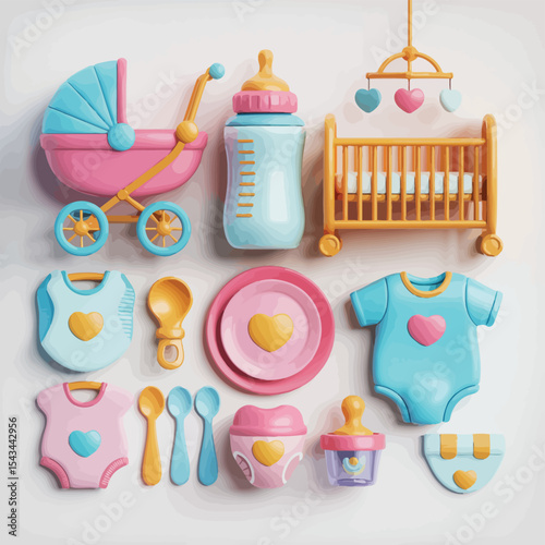 Cute baby items flat lay nursery essentials