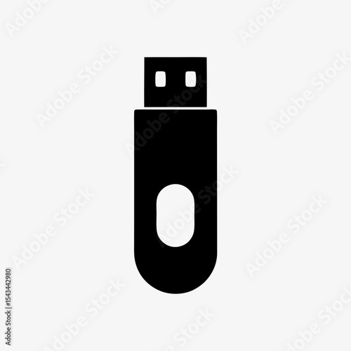 Black USB Flash Drive Icon Isolated on White Background – Minimal Data Storage Device Symbol
