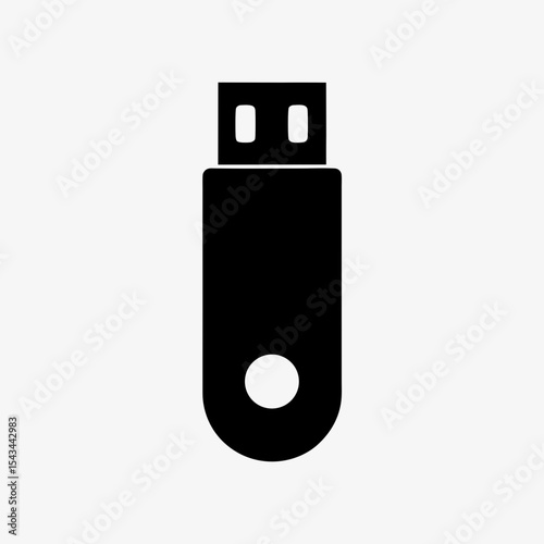 Black USB Flash Drive Icon Isolated on White Background – Minimal Data Storage Device Symbol
