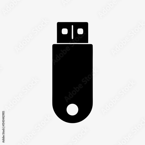 Black USB Flash Drive Icon Isolated on White Background – Minimal Data Storage Device Symbol
