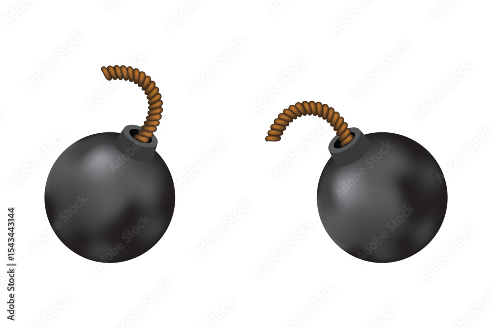 Black round cartoon bomb with a fuse. Ideal for gaming, comic effects, threat icons, and explosion illustrations.