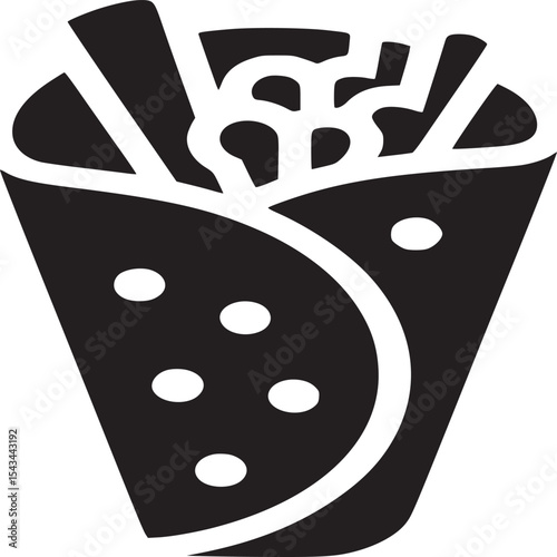 Isolated black and white graphic icon of a wrap with visible filling and polka dots on the wrapper