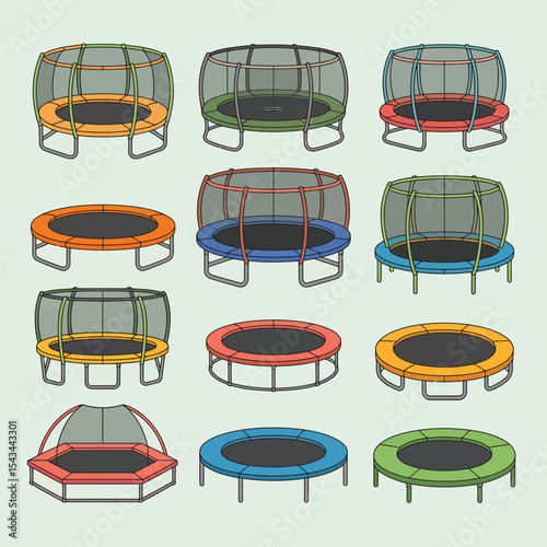 Collection of colorful trampolines for kids